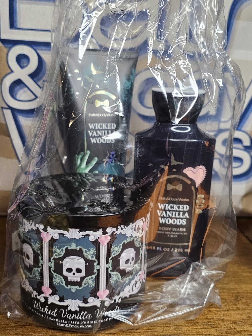 BBW Wicked Vanilla Woods 3 Wick Candle/lotion/body Wash